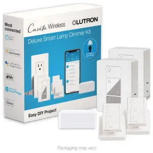 Lutron P-BDG-PKG2P Caseta Wireless Smart Bridge Dimmer Kit with Pico Remotes for Plug-In Lamps