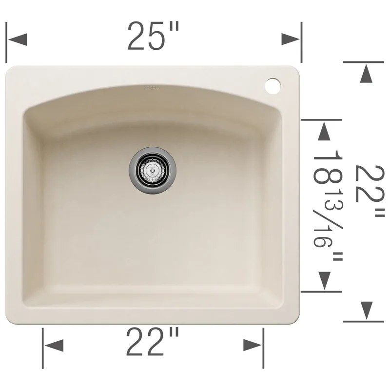 BLANCO 443060 Diamond SILGRANIT 25 Single Bowl Dual Mount Kitchen Sink - Soft White