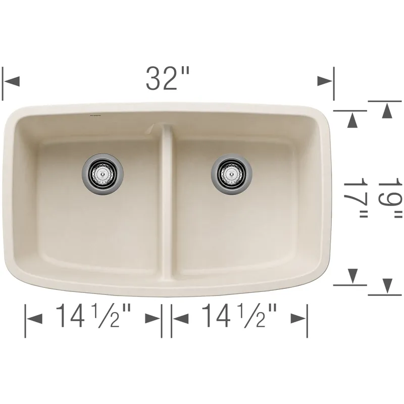 Blanco 443089 Valea Silgranit 32 50/50 Double Bowl Undermount Kitchen Sink with Low Divide - Soft White