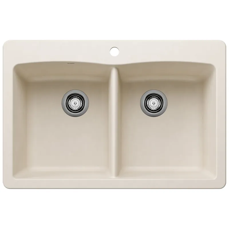 Blanco 443067 Diamond Silgranit 33 50/50 Double Bowl Dual Mount Kitchen Sink - Soft White