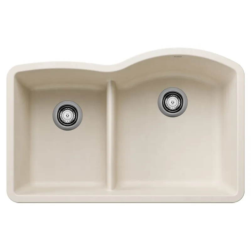 BLANCO 443066 Diamond Silgranit 32 Reverse Double Bowl Undermount Kitchen Sink with Low Divide - Soft White