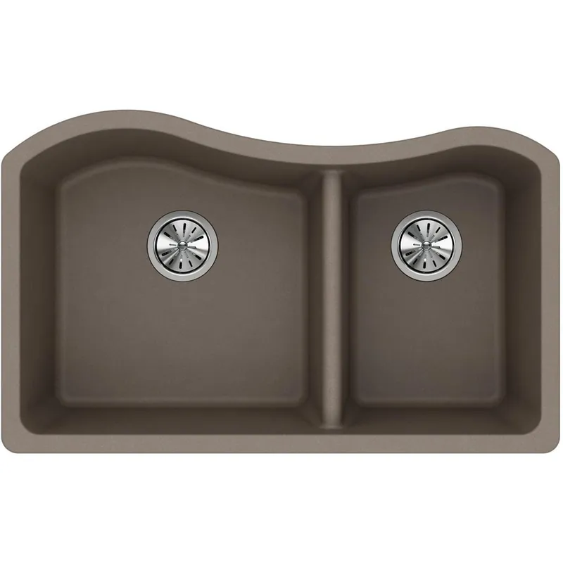 Elkay ELGHU3220RGR0 Quartz Classic 33-in Greige 60/40 Double Bowl Undermount Kitchen Sink