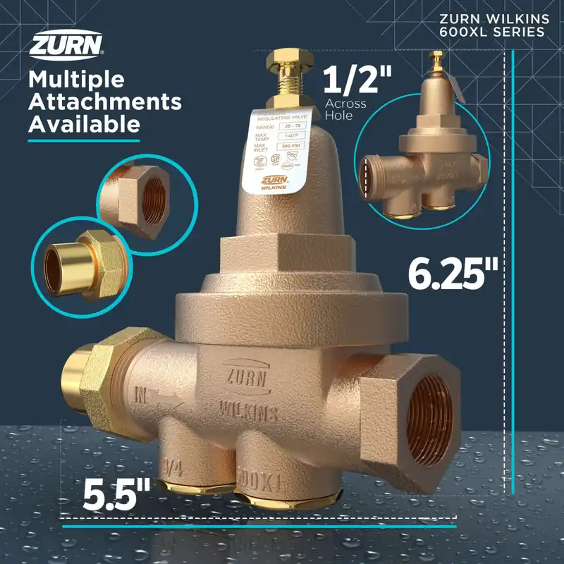 Zurn Wilkins 12-600XLHR Pressure Reducing Valve with a spring range from 75 psi to 125 psi