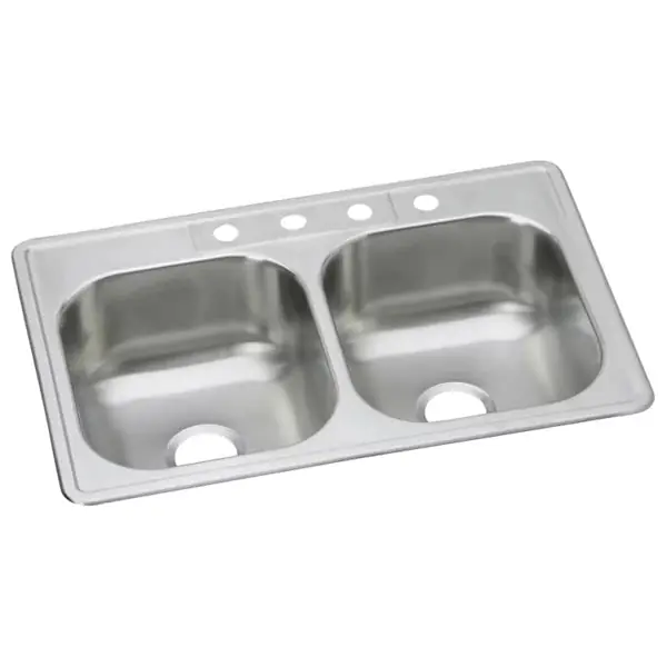 Dayton Stainless Steel DSE233211 Sink 33 x 21.2 x 8.1 Equal Double Bowl Drop-in Sink