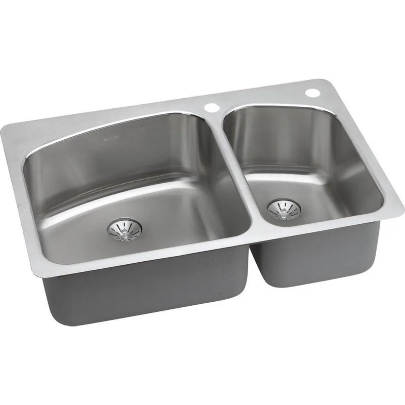 Elkay LKHSR2509RPD1 Harmony 1 Hole Stainless Steel Double Bowl Universal Mount Kitchen Sink