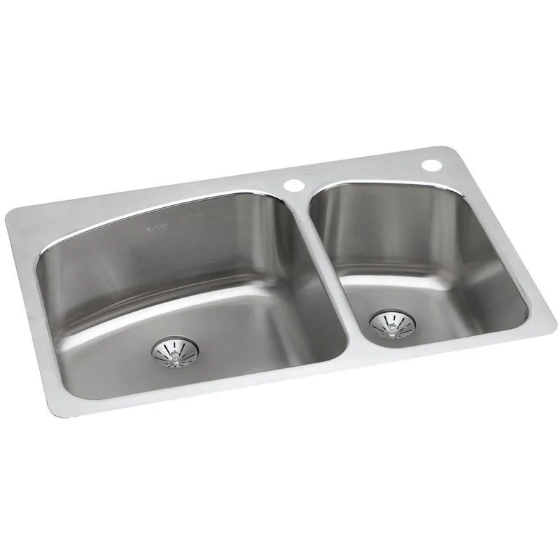 Elkay LKHSR2509RPD2R Lustertone 33 x 22 in. 2 Hole Stainless Steel Double Bowl Dual Mount Kitchen Sink
