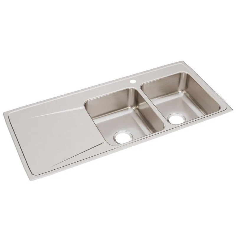 Elkay ILR4822R1 Lustertone 48 X 22 One Hole Double Bowl Stainless Steel Sink W/D/Board *LUST