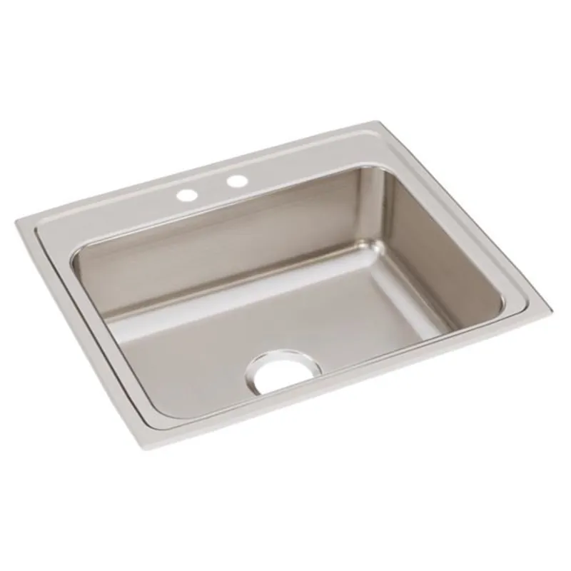 Elkay LR25212 Lustertone Classic Stainless Steel 25 x 21-1/4 x 7-7/8 2-Hole Single Bowl Drop-in Sink