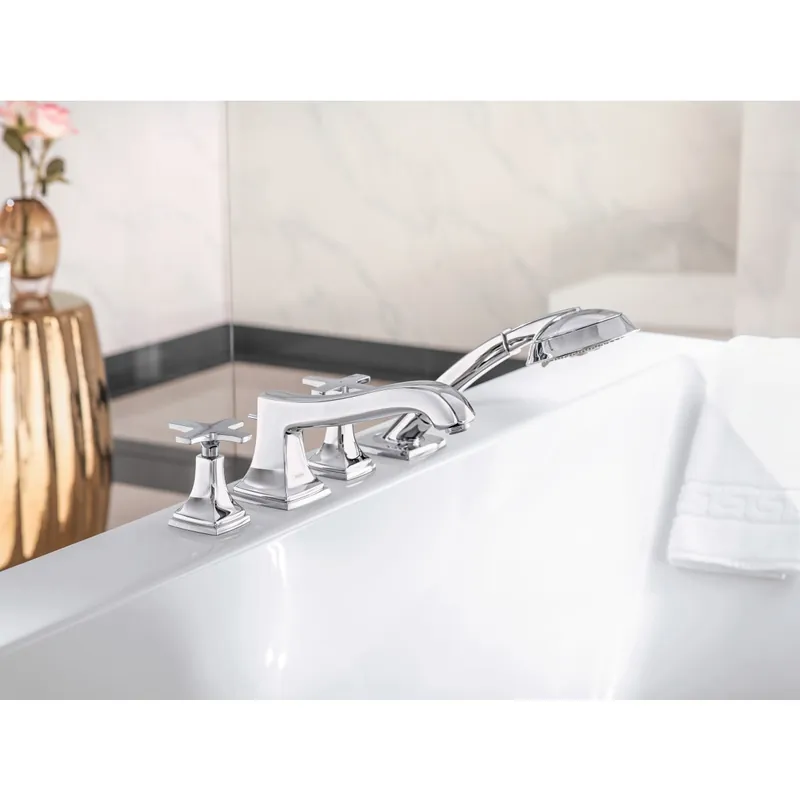 Hansgrohe 31449001 Metropol Classic 4-Hole Roman Tub Set Trim with Cross Handles and 1.8 GPM Handshower