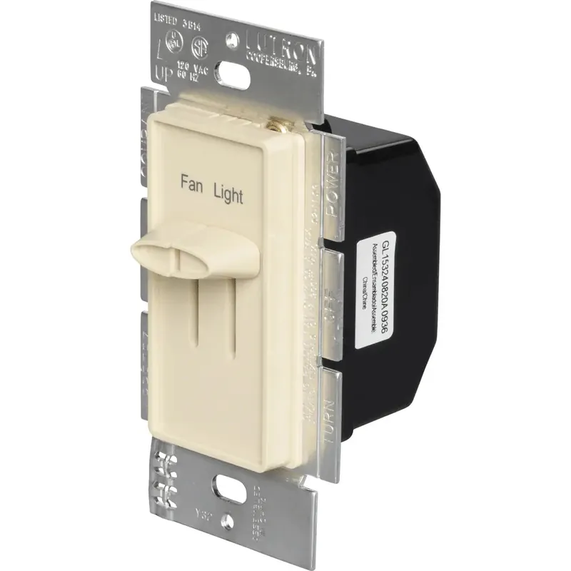 Lutron S2-LFSQ-IV Skylark Fan/Light Control, Single-Pole, Quiet 3-Speed and Dimmer, 120V/300W Light, 1.5A Fan, Ivory