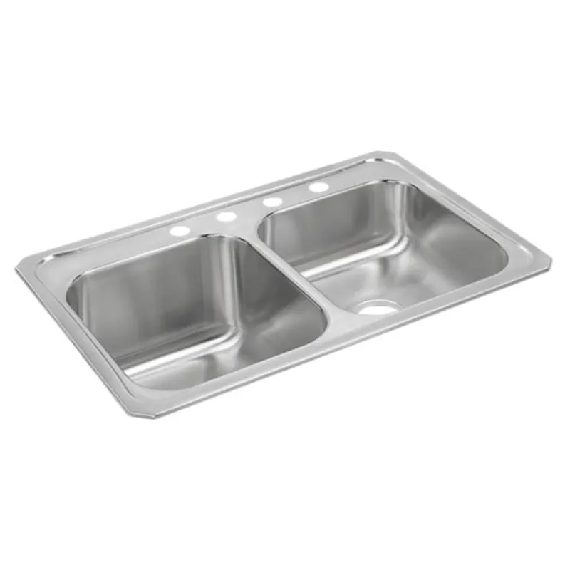Elkay STCR3322L4 Celebrity Stainless Steel 33 x 22 x 10-1/4 4-Hole Equal Double Bowl Drop-in Sink with Right Small Bowl