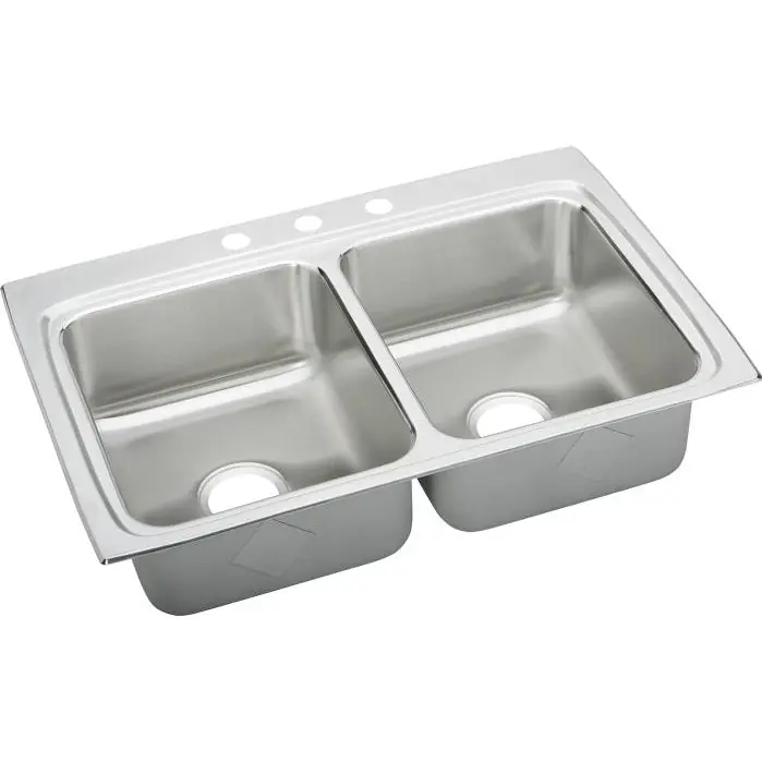 ELKAY NG33223 SINK 33X22 3HL DBL BWL 20 GA. SS SELF-RIM W/XTRA