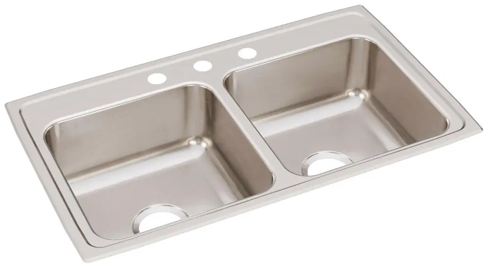 Elkay LR33193 Lustertone Classic Stainless Steel 33 x 19-1/2 x 7-5/8 3-Hole Equal Double Bowl Drop-In Sink