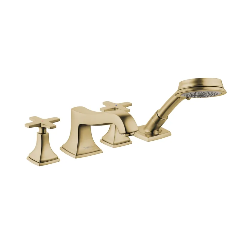 Hansgrohe 31449141 Metropol Classic 4-Hole Roman Tub Set Trim with Cross Handles and 1.8 GPM Handshower