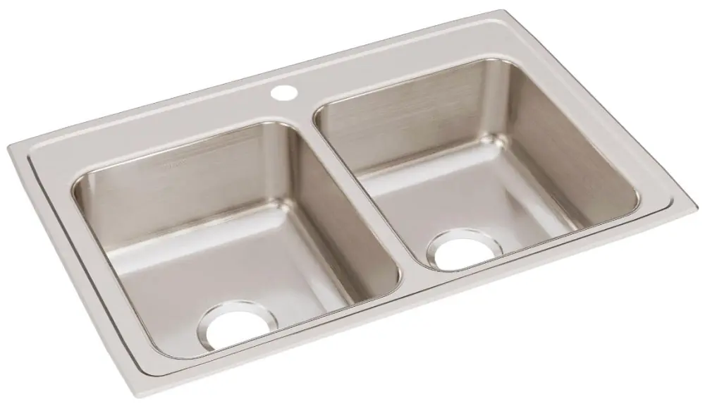 Elkay LR33221 Lustertone Classic Stainless Steel 33 x 22 x 8-1/8 1-Hole Equal Double Bowl Drop-In Sink