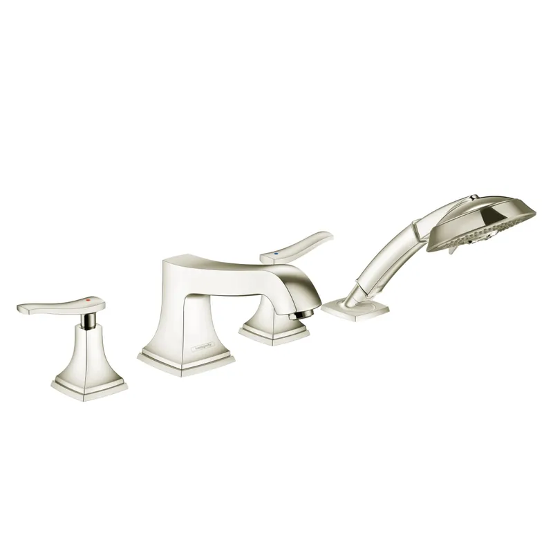 Hansgrohe 31441831 Metropol Classic 4-Hole Roman Tub Set Trim with Lever Handles and 1.8 GPM Handshower in Polished Nickel