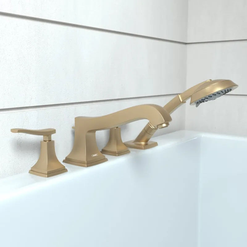 Hansgrohe 31441141 hansgrohe Metropol Classic 4-Hole Roman Tub Set Trim with Lever Handles and 1.8 GPM Handshower in Brushed Bronze