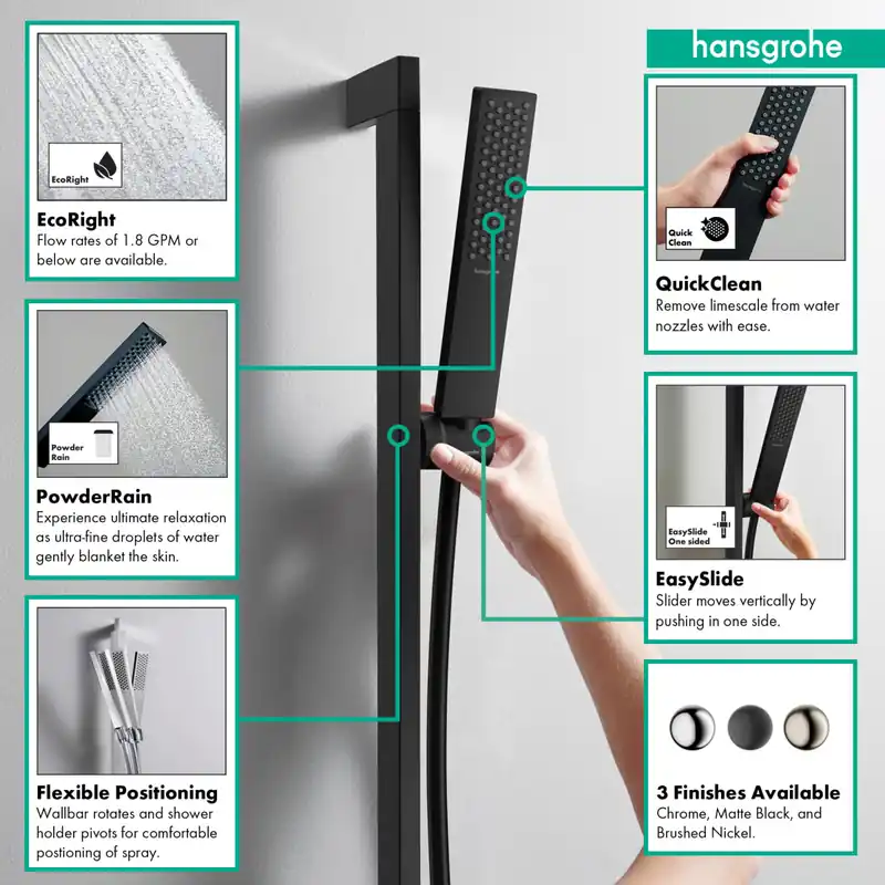 Hansgrohe 24370671 Pulsify E Wallbar Set 100 1-Jet 2.5 GPM