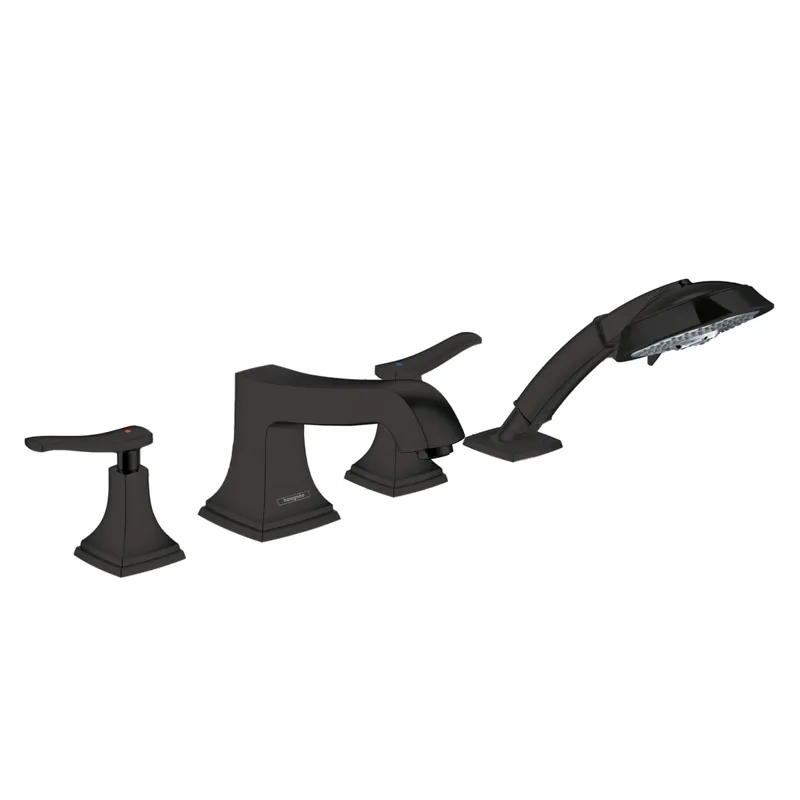 Hansgrohe 31441671 Metropol Classic 4-Hole Roman Tub Set Trim with Lever Handles and 1.8 GPM Handshower in Matte Black