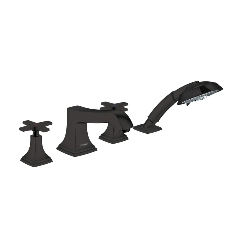 Hansgrohe 31449671 Metropol Classic 4-Hole Roman Tub Set Trim with Cross Handles and 1.8 GPM Handshower
