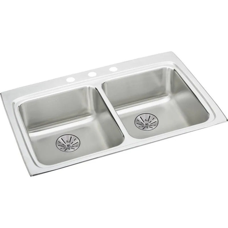 Elkay LRAD332265PD1 Lustertone 33 x 22 in. 1 Hole Stainless Steel Double Bowl Drop-in Kitchen Sink
