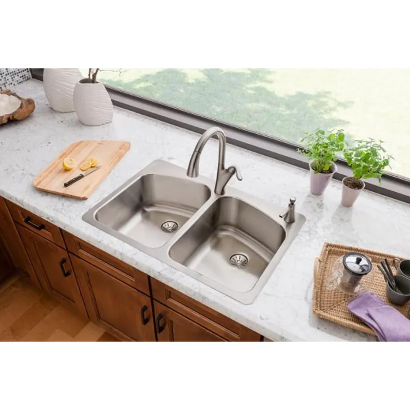 Elkay LKHSR33229PD2R Lustertone Classic Stainless Steel 33 x 22 x 9 Dual Mount Sink with Perfect Drain