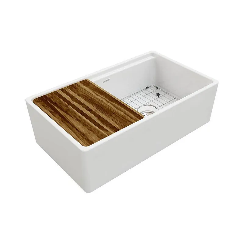 Elkay SWUF13320CBWH 33 x 18-13/16 in. Fireclay Single Bowl Farmhouse Kitchen Sink Kit, White