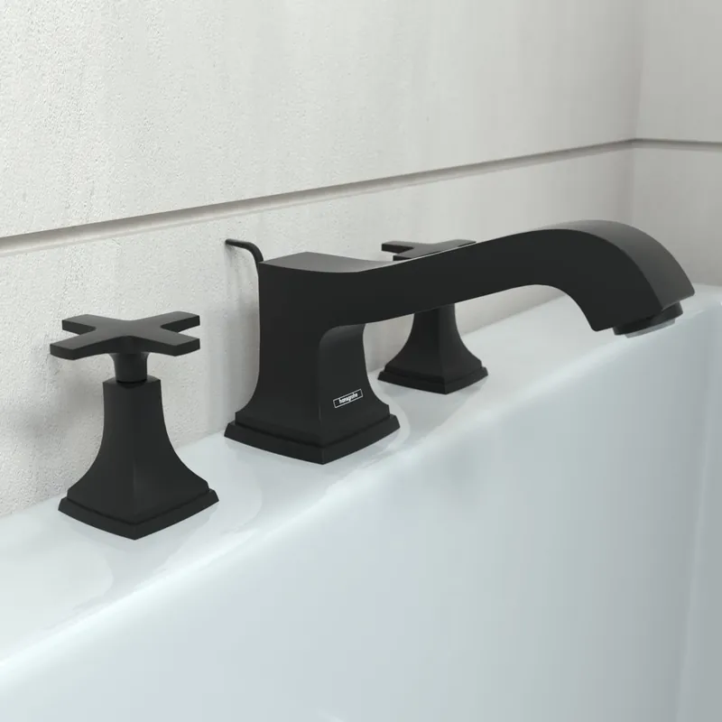 Hansgrohe 31430671 Metropol Classic 3-Hole Roman Tub Set Trim with Cross Handles in Matte Black