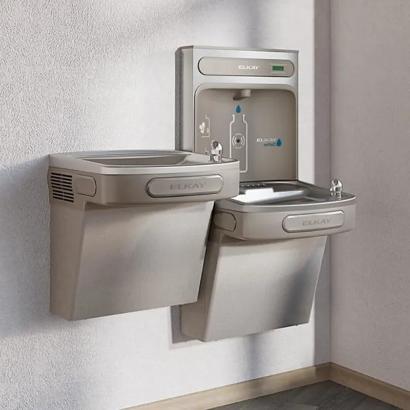 Elkay EZSTLDDWSVRLK ezH2O Bottle Filling Station & Versatile Bi-Level ADA Vandal-Resistant Cooler Non-Filtered Non-Refrigerated Light Gray