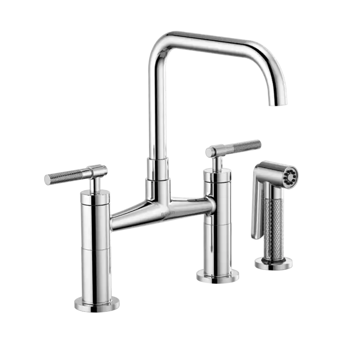 Delta 62553LF-PC Bridge Faucet with Square Spout and Knurled Handle