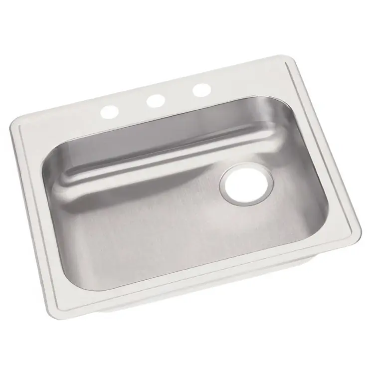 Elkay GE12521R3 Dayton Stainless Steel Kitchen Sink Drop-In Single Bowl Right-Hand Drain ADA Compliant 22 GA 3 Hole * CLEARANCE *