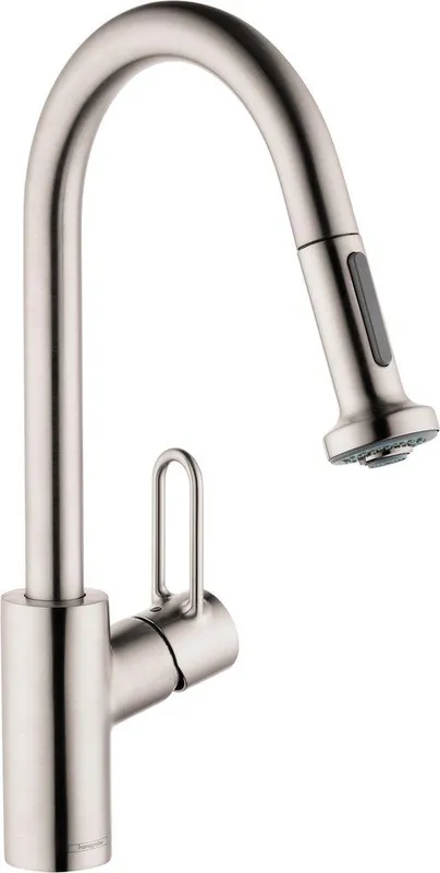 Hansgrohe 04702805 Talis Single Handle Pull Down Kitchen Faucet in Steel Optic