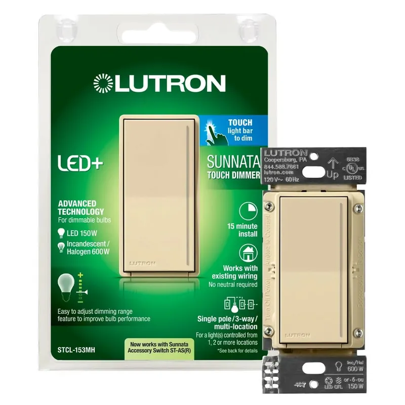 Lutron STCL-153M-IV Sunnata LED+ Touch Dimmer 120V 150W LED or 600W Incandescent Replacement MPN