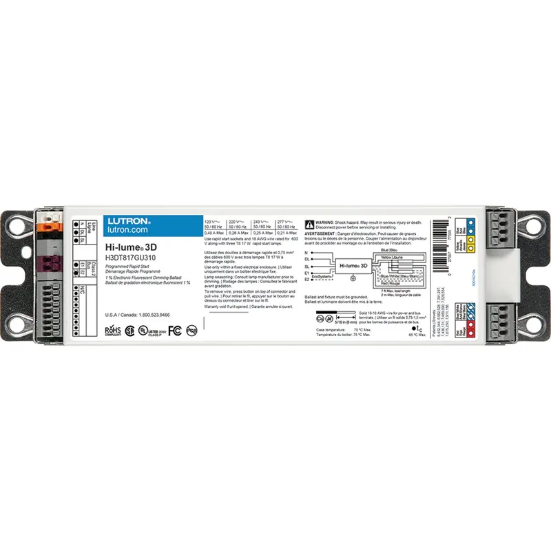 Lutron H3DT817GU310 Hi-lume 3D 1 Percent 3-Wire and EcoSystem Digital Link Controlled T8 Linear and U-Bent 3 Lamps Ballast Factor of 1.00 G-can 17W