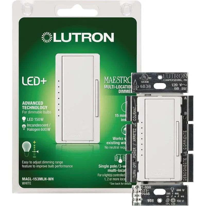 Lutron MACL-153MLH-WH Halogen/Incandescent/LED/CFL White Digital Slide Dimmer Switch
