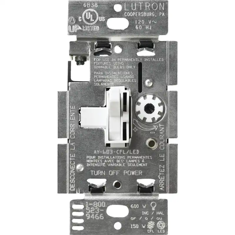 Lutron TGCL-153PH-WH Toggler Incandescent/Halogen/LED/CFL White Slide Dimmer Switch