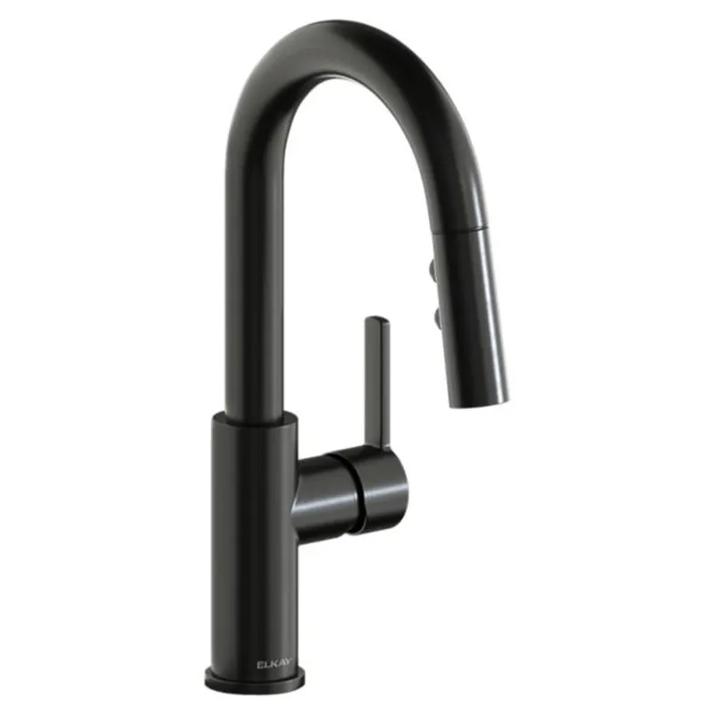 Elkay LKAV3032BK Avado Single Hole Bar Faucet with Pull-down Spray and Lever Handle Black Stainless