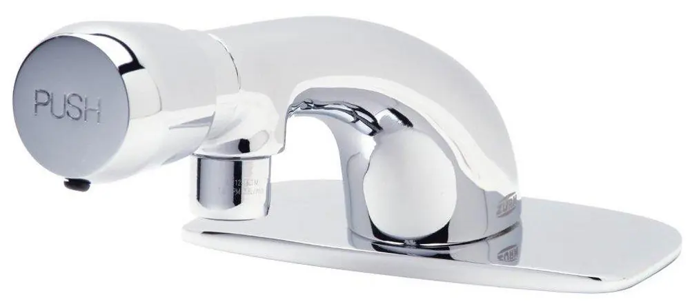 Zurn Z86300-XL-CP4-3M AquaSpec Single-Hole Metering Faucet with 0.5 gpm Spray, 4 1/8 Integral Spout, 4 Cover Plate, Push-Button Handle