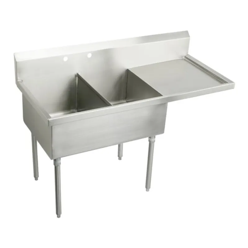Elkay SS8236R2 Sturdibilt Stainless Steel 61-1/2 x 27-1/2 x 14 Floor Mount Double Compartment Scullery Sink