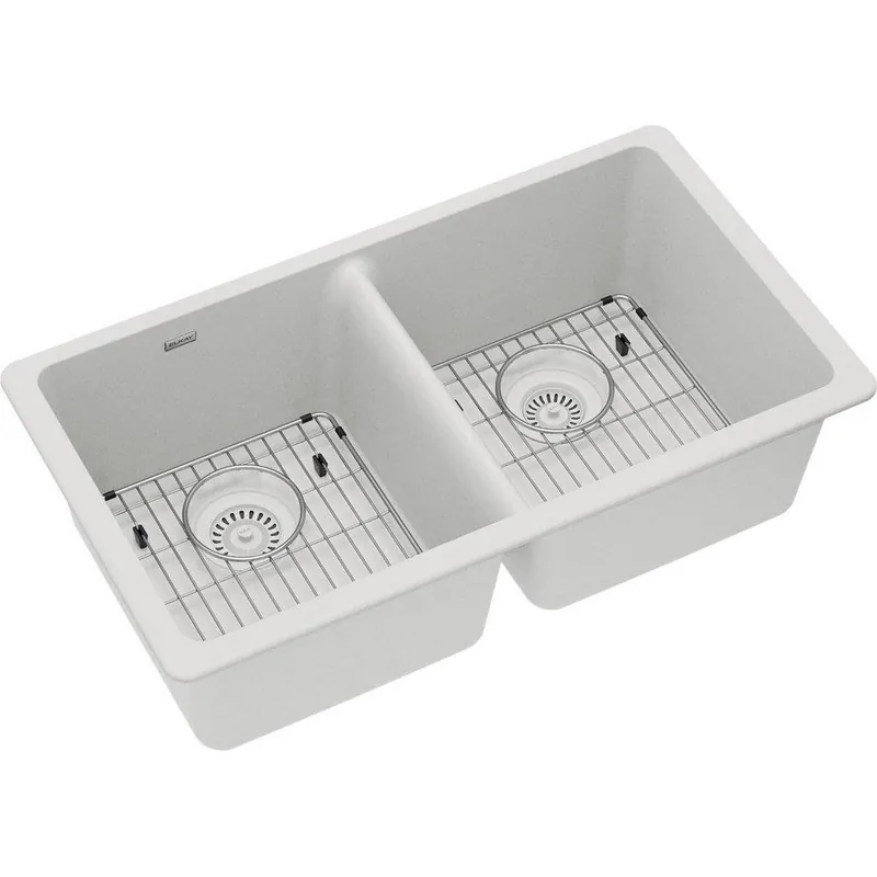 Elkay ELGU3322WH0C Classic 33 x 18-1/2 in. Composite Double Bowl Undermount Kitchen Sink Kit White