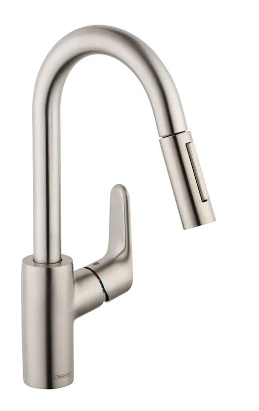 Hansgrohe 04506801 Focus Single Handle Pull Down Kitchen Faucet in Steel Optic