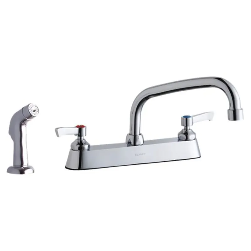 Elkay LK811AT08L2 Elkay 8 Centerset with Exposed Deck Faucet with 8 Arc Tube Spout 2 Lever Handles Plus Side Spray Chrome