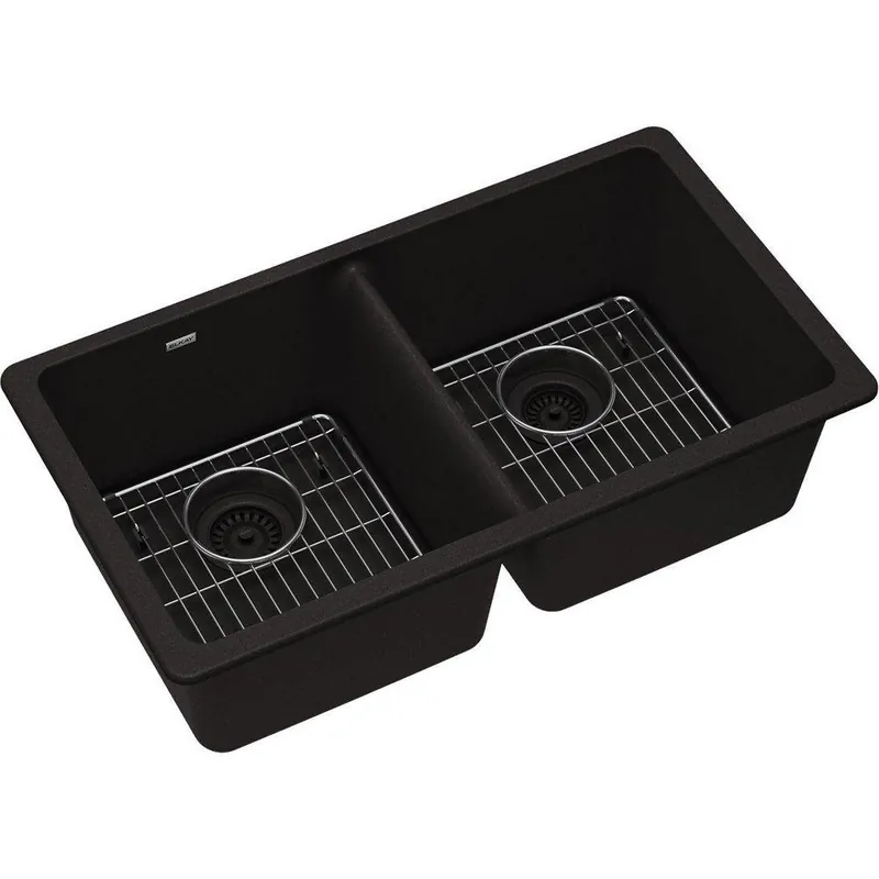 Elkay ELGU3322BK0C Classic 33 x 18-1/2 in. Composite Double Bowl Undermount Kitchen Sink in Black
