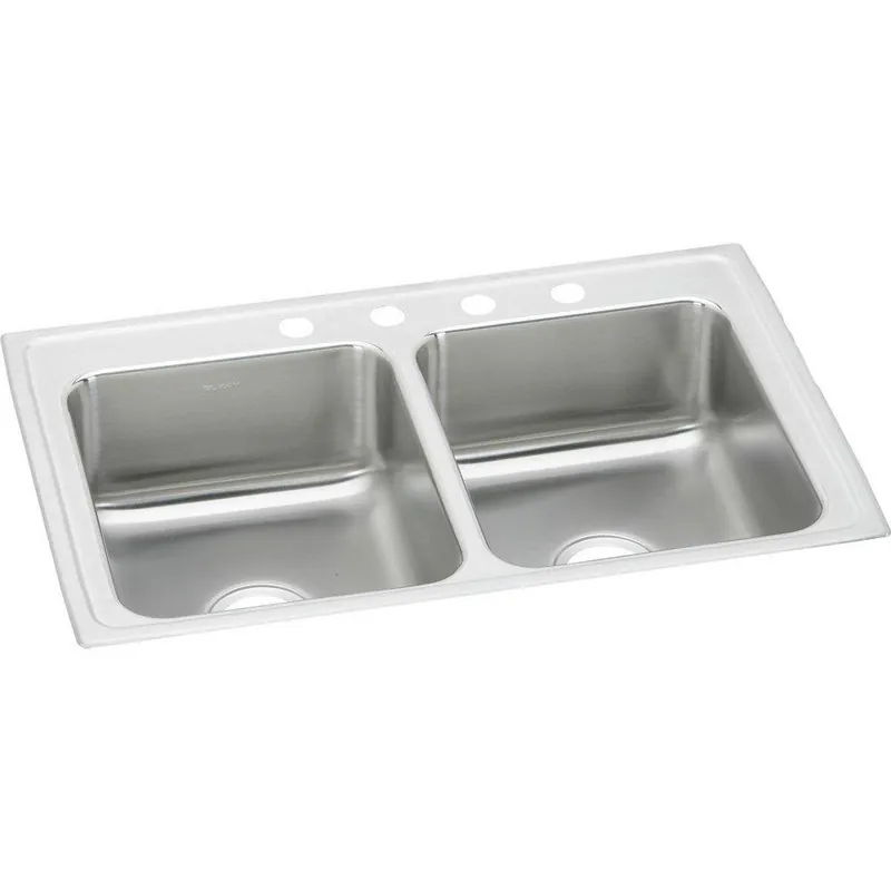 Elkay LR37221 Lustertone 37 x 22 in. 1 Hole Stainless Steel Double Bowl Drop-in Sink