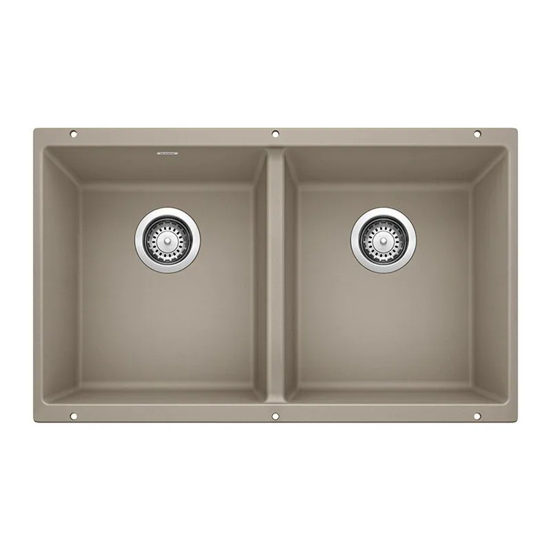 Blanco 517678 Precis 29-3/4 x 18-1/8 in. No Hole Composite Double Bowl Undermount Kitchen Sink in Truffle