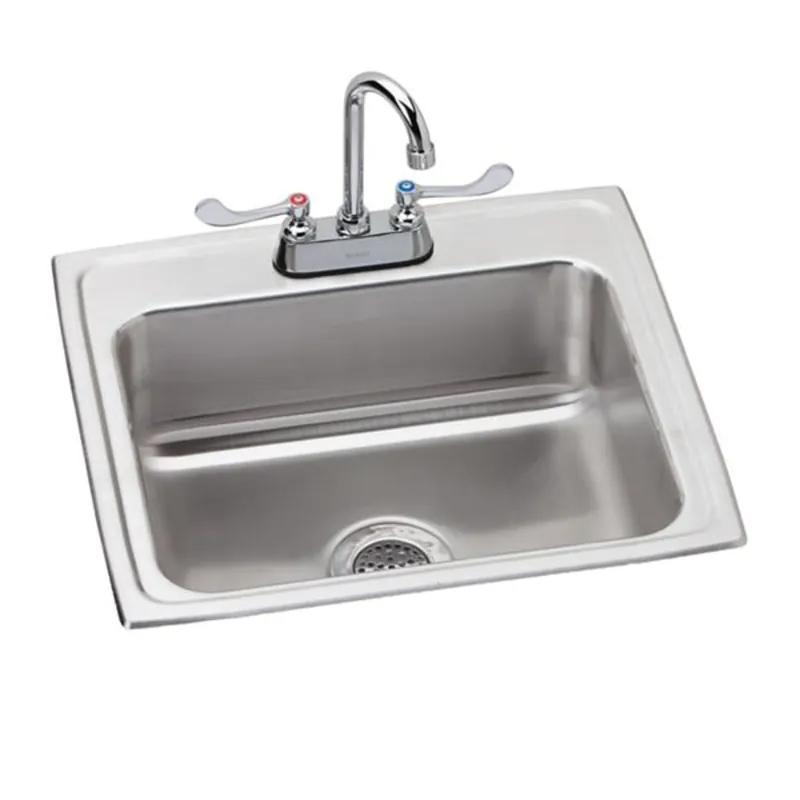 Elkay LR2219SC Lustertone Classic Stainless Steel 22 x 19-1/2 x 7-5/8 2-Hole Single Bowl Drop-in Sink + Faucet Kit