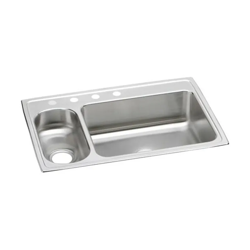 Elkay LMR33224 Lustertone Classic Stainless Steel 33 x 22 x 7-7/8 4-Hole 30/70 Double Bowl Drop-in Sink
