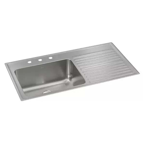 ELKAY ILGR4322L3 SINK 43X22 3HL SS SGL BWL 18GA W/RBBD RH DRAIN BRD