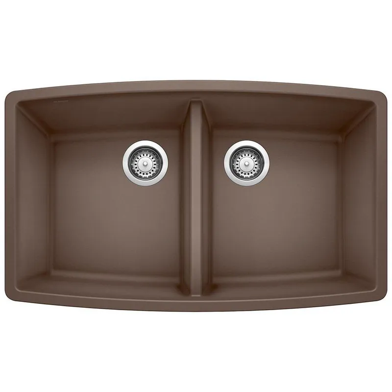 BLANCO 440068 Performa 33 x 20 in. No Hole Composite Double Bowl Undermount Kitchen Sink in Cafe Brown