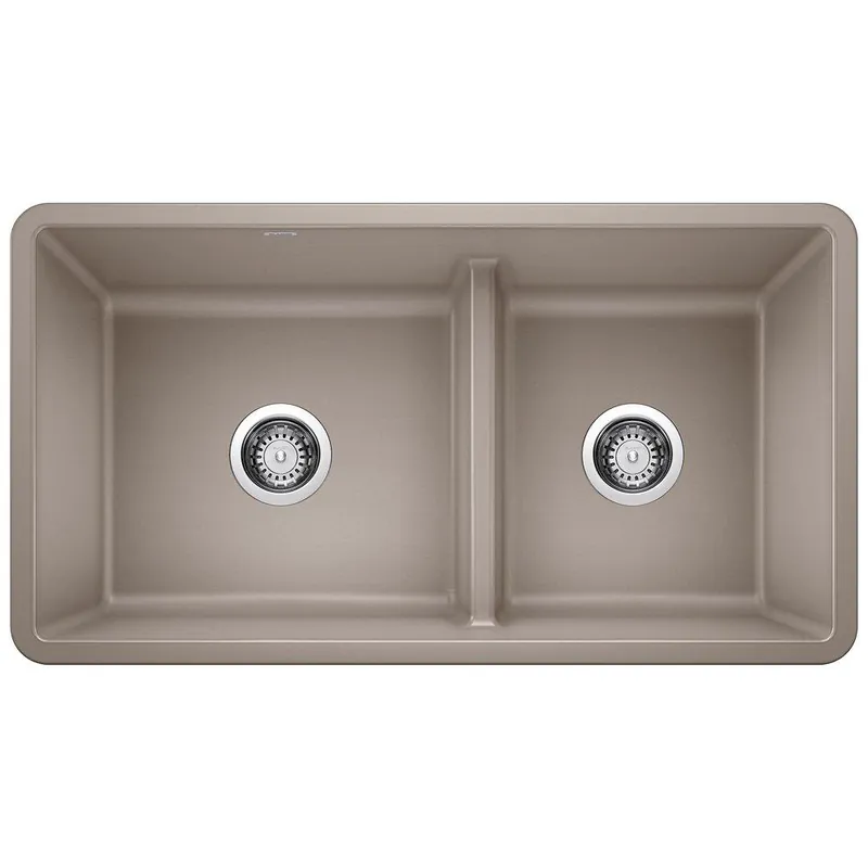 Blanco 442522 Precis 33 x 18 in. No Hole Composite Double Bowl Undermount Kitchen Sink in Truffle